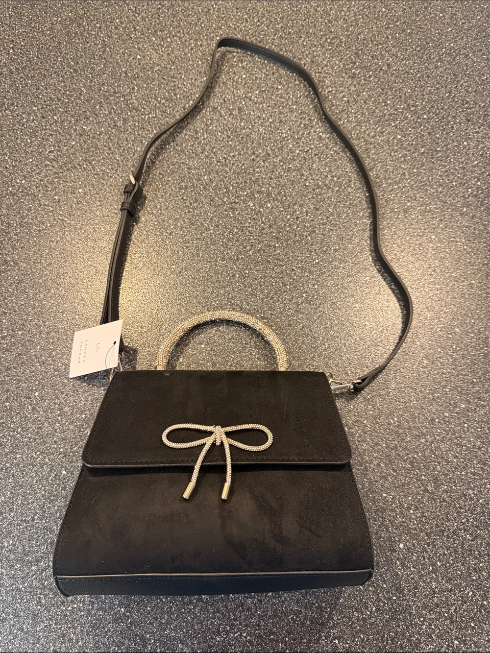 NWT LC Lauren Conrad Black Crossbody Bag with Silver Bow Accent